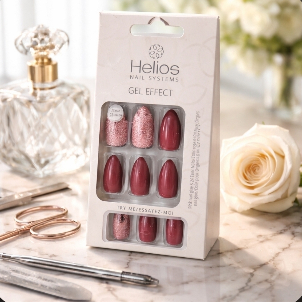 Helios Burgandy Press-On Nails Glossy Finish Easy Quick And Stylish